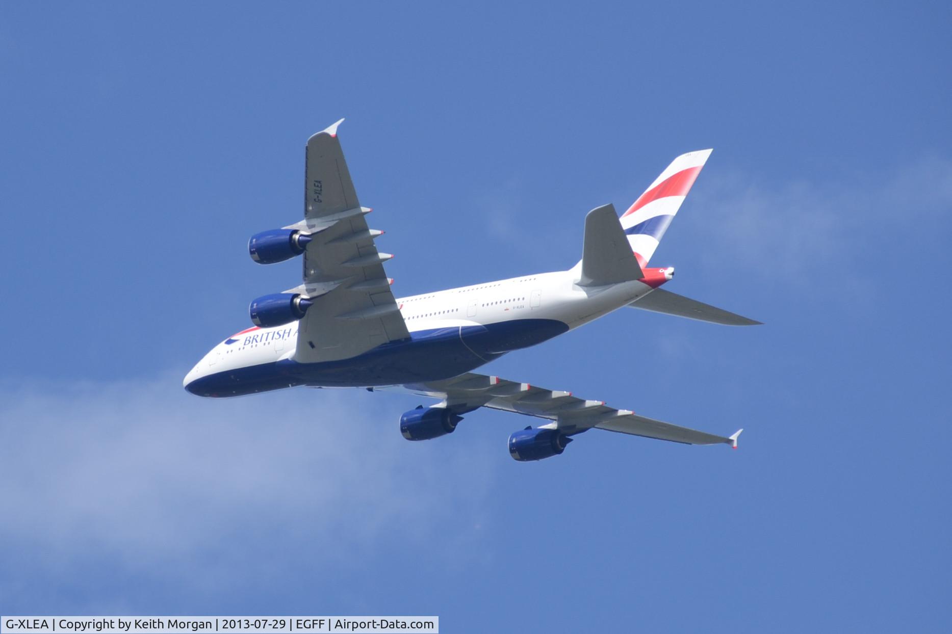 G-XLEA, 2012 Airbus A380-841 C/N 095, G-XLEA on departure from Cardiff after 1st Visit