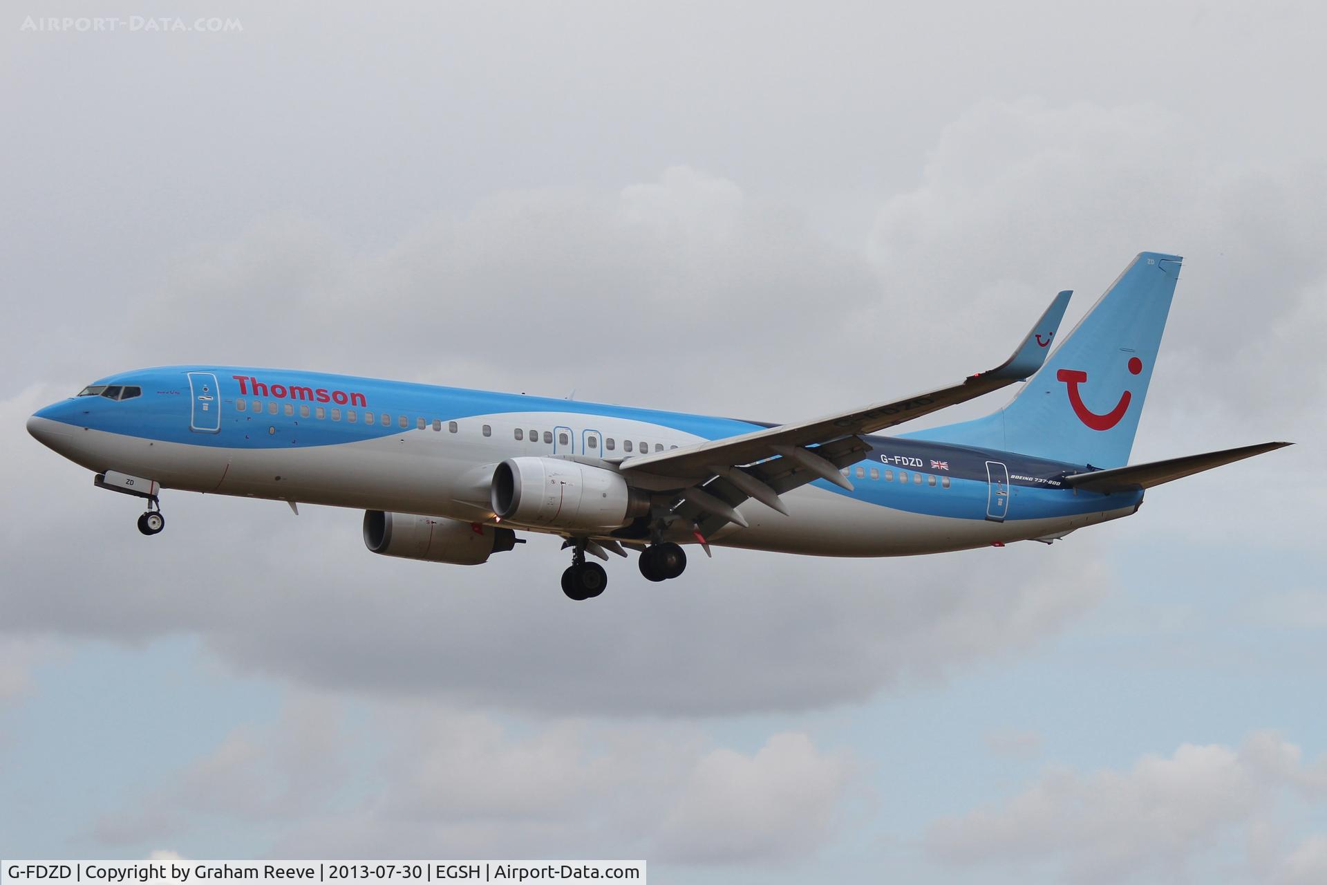 G-FDZD, 2007 Boeing 737-8K5 C/N 35132, About to touch down.