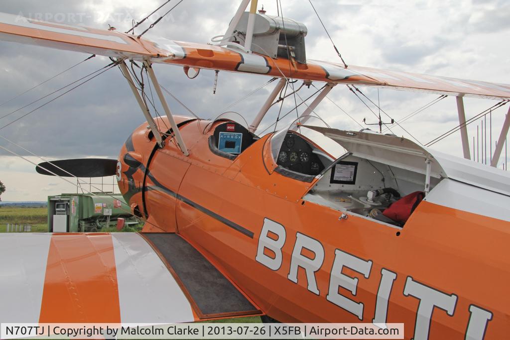 N707TJ, 1943 Boeing A75N1(PT17) C/N 75-950, Stearman N2S-1-R985 Kaydet (A75N1) during a re-fuelling stop at Fishburn Airfield, July 2013.