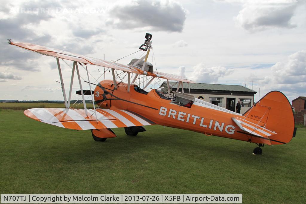 N707TJ, 1943 Boeing A75N1(PT17) C/N 75-950, Stearman N2S-1-R985 Kaydet (A75N1) during a re-fuelling stop at Fishburn Airfield, July 2013.