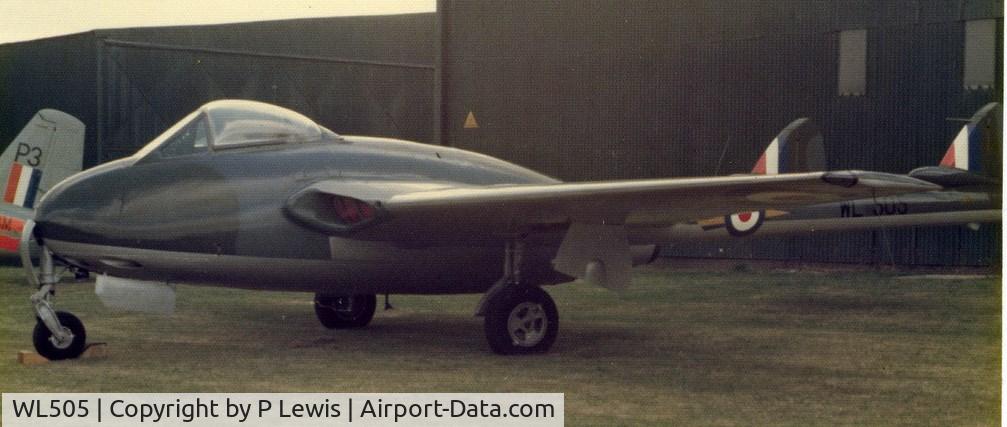 WL505, 1951 De Havilland DH-100 Vampire FB.9 C/N 22100, WL 505 at St. Athen, South Wales.