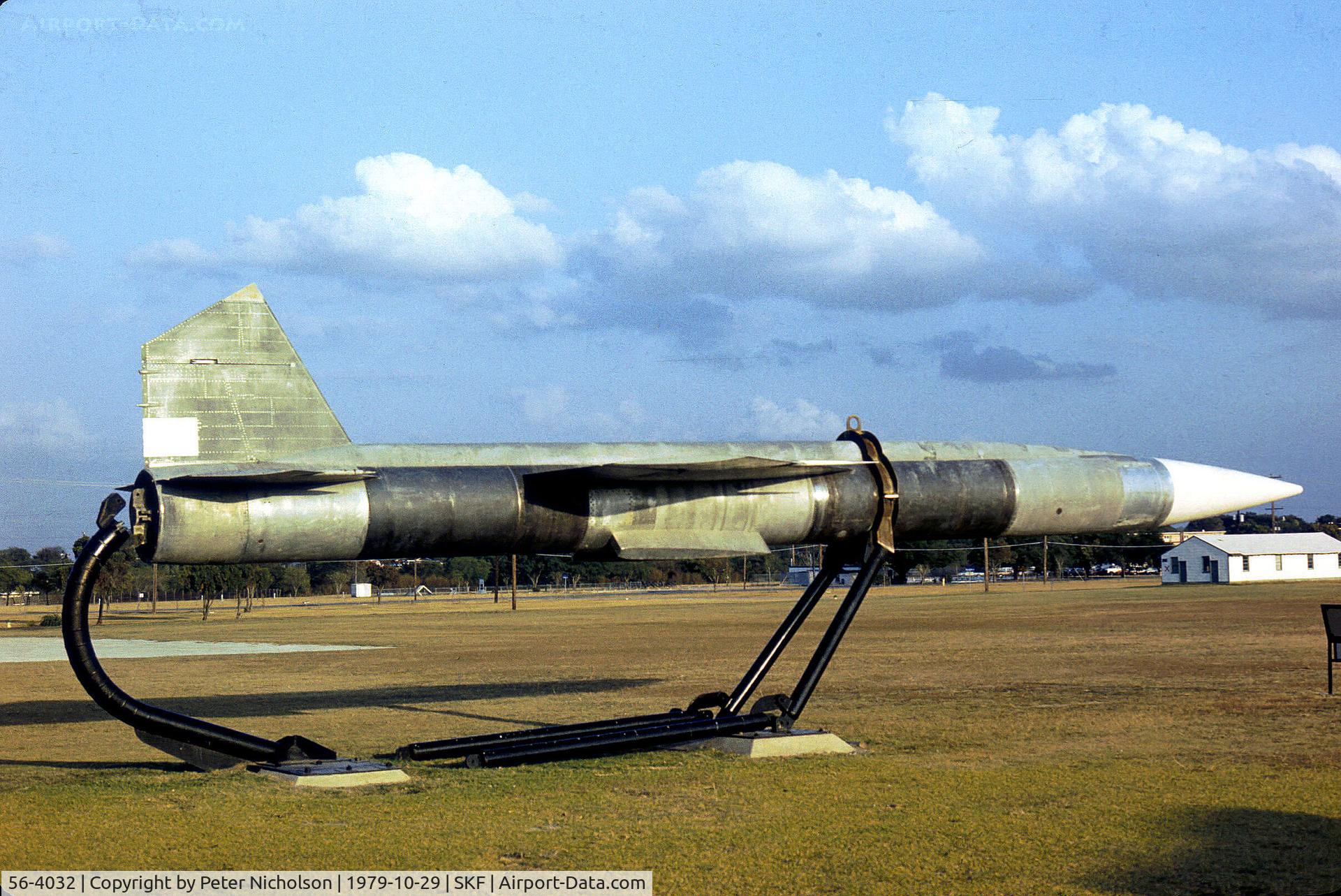 56-4032, Boeing CIM-10A Bomarc C/N U/K, This Bomarc surface-to-air guided missile was seen on display at Lakeland Air Force Base in October 1979.