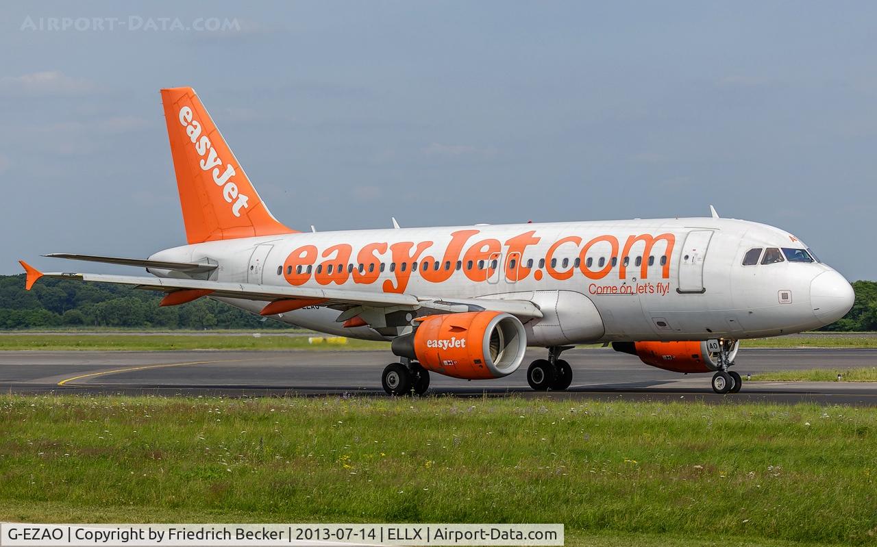 G-EZAO, 2006 Airbus A319-111 C/N 2769, taxying to the active