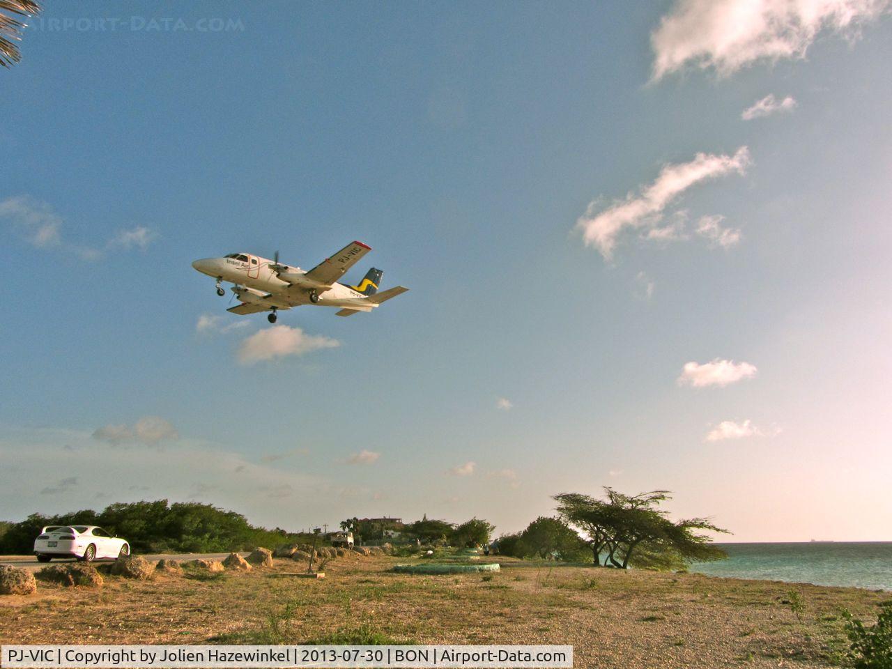 PJ-VIC, 1980 Embraer EMB-110P1 Bandeirante C/N 110261, coming in for landing on Flamingo Airport, Bonaire