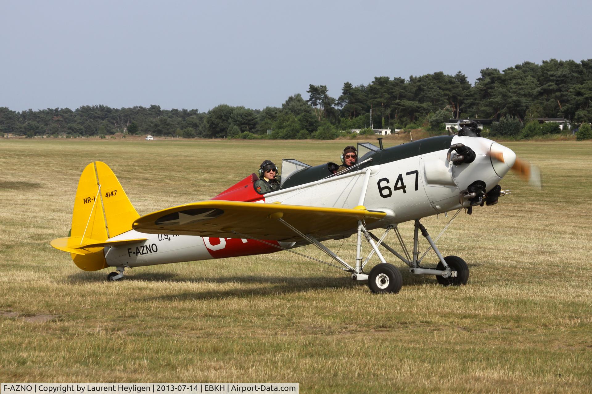 F-AZNO, 1941 Ryan PT-22 Recruit (ST3KR) C/N 1676, Take-off from Balen-Keiheuvel, Belgium.