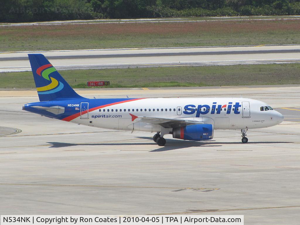 N534NK, 2008 Airbus A319-132 C/N 3395, This 2008 Airbus 319-132 heads for runway 18R at Tampa Int'l Airport