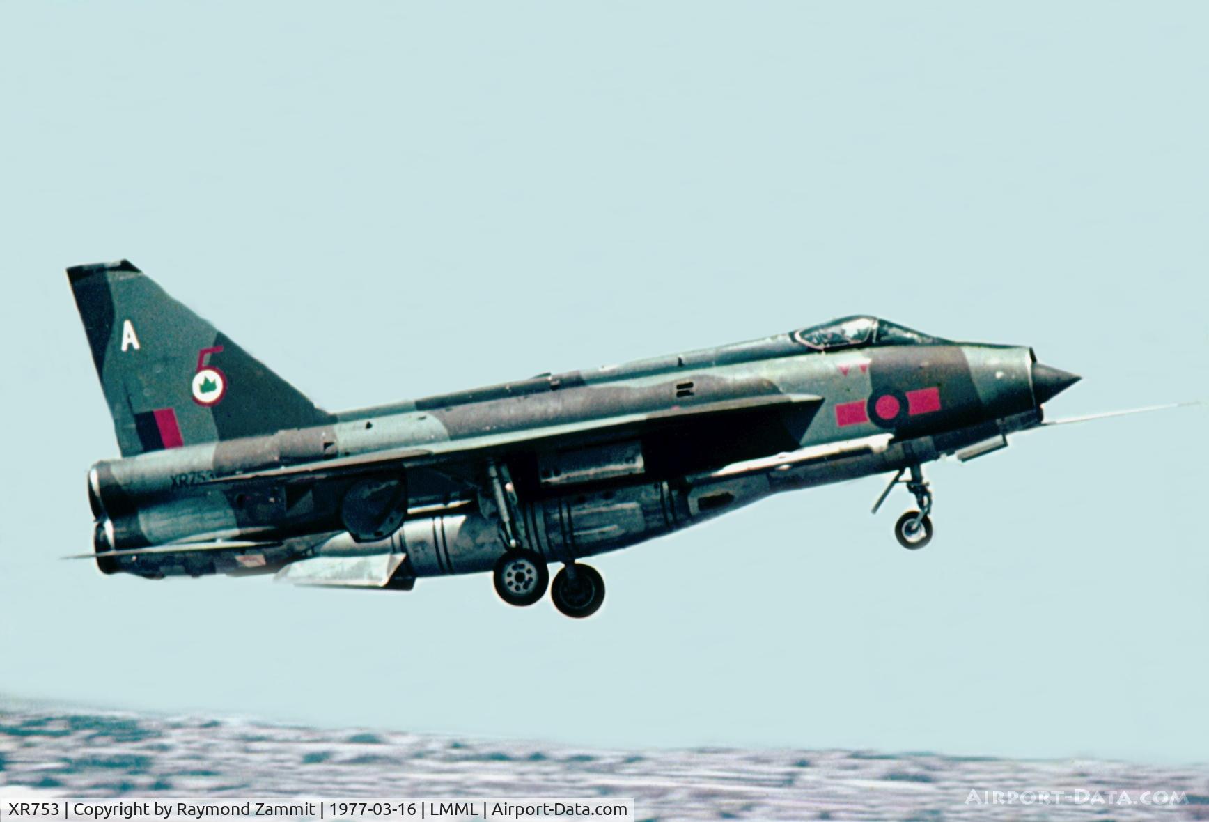 XR753, 1965 English Electric Lightning F.6 C/N 95218, EE Lightning F6 XR753/A of No5 Squadron on finals to Runway06 in March1977. 5Squadron was at that time taking part in an exercise.