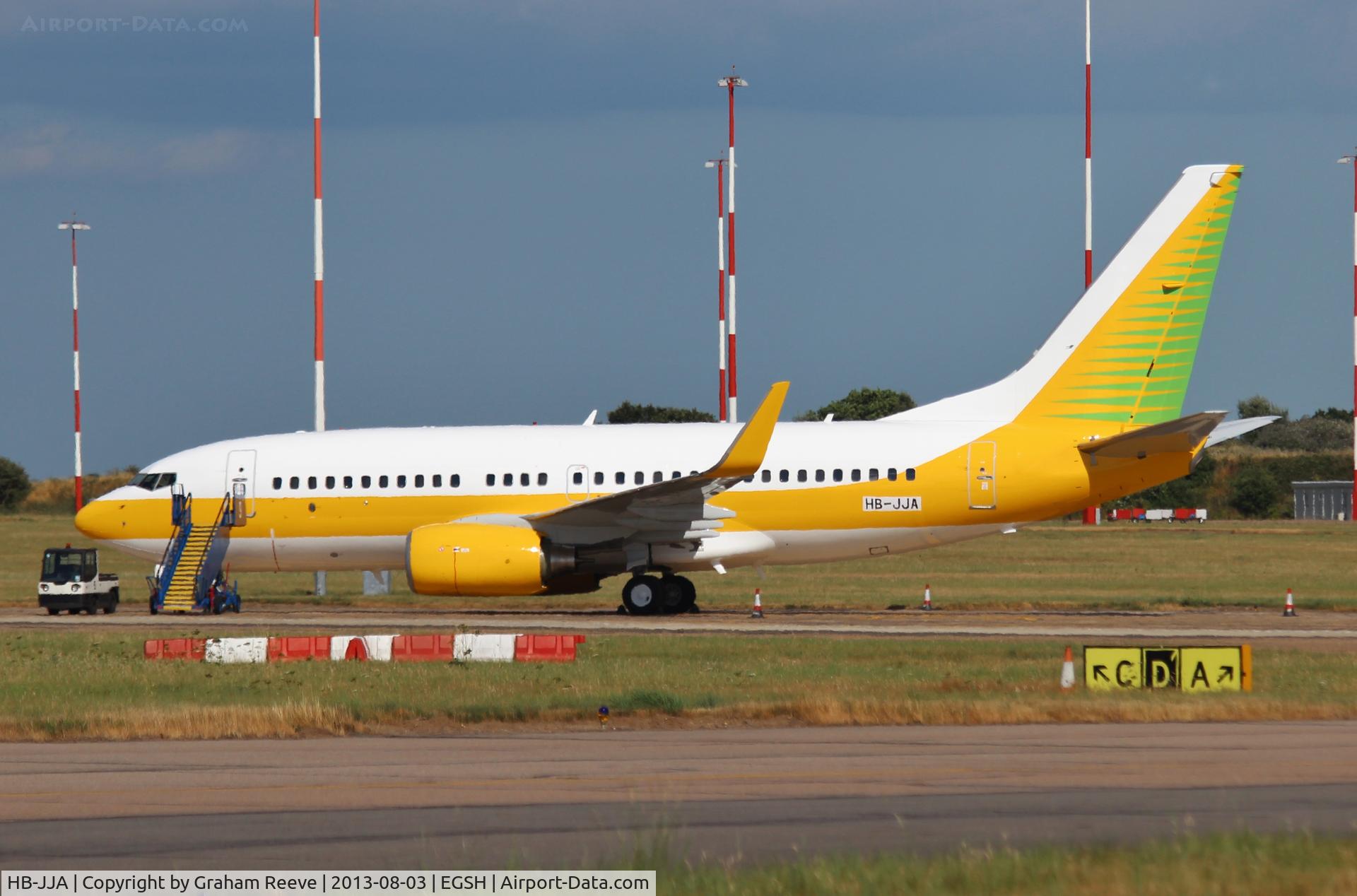 HB-JJA, 2005 Boeing 737-7AK BBJ C/N 34303, Frsh out of the spray shop and in a new colour scheme.