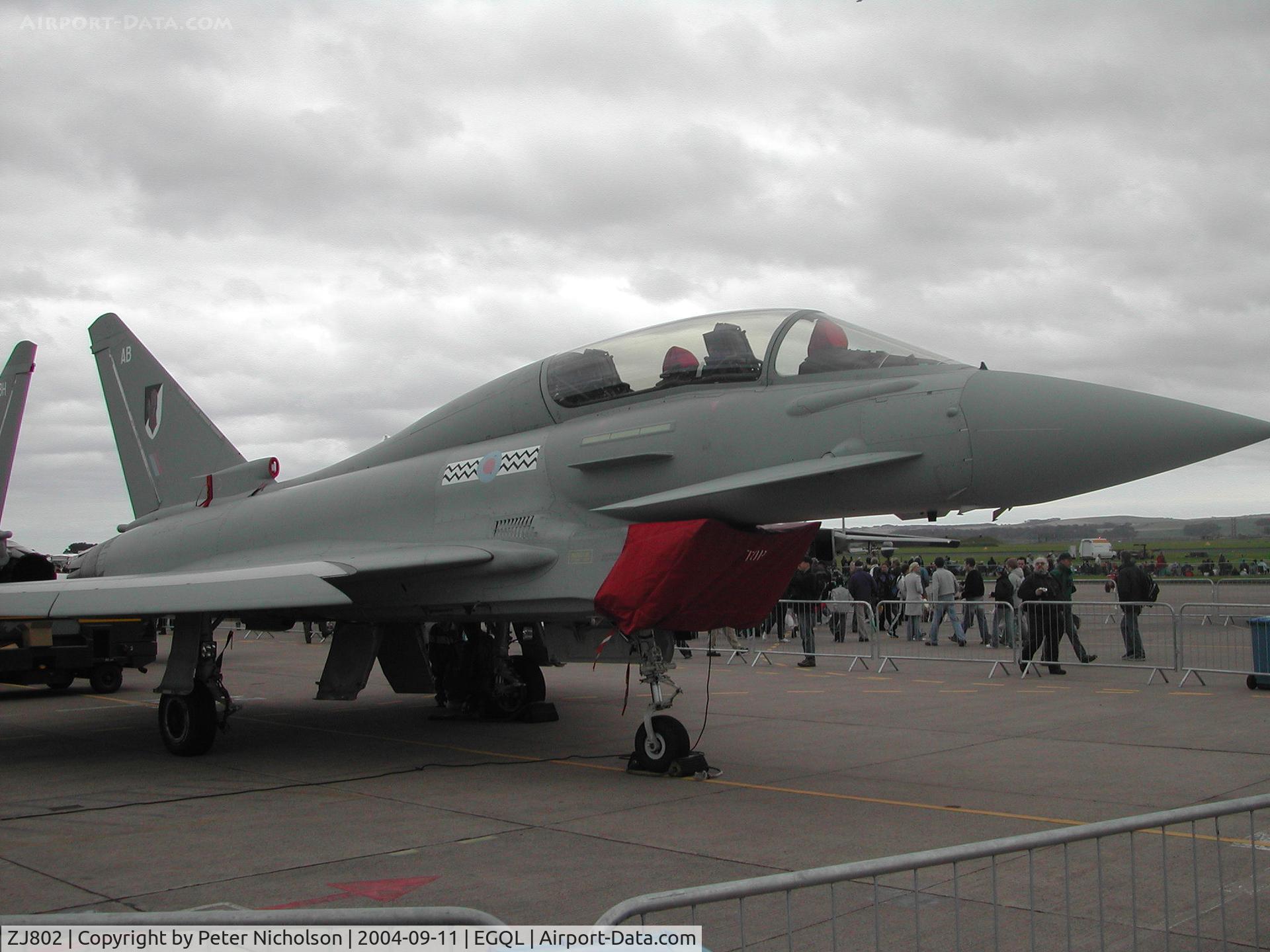 ZJ802, 2003 Eurofighter EF-2000 Typhoon T1 C/N 0011/BT003, Typhoon T.1, callsign Triplex 4, of 17[Reserve] Squadron on display at the 2004 RAF Leuchars Airshow.