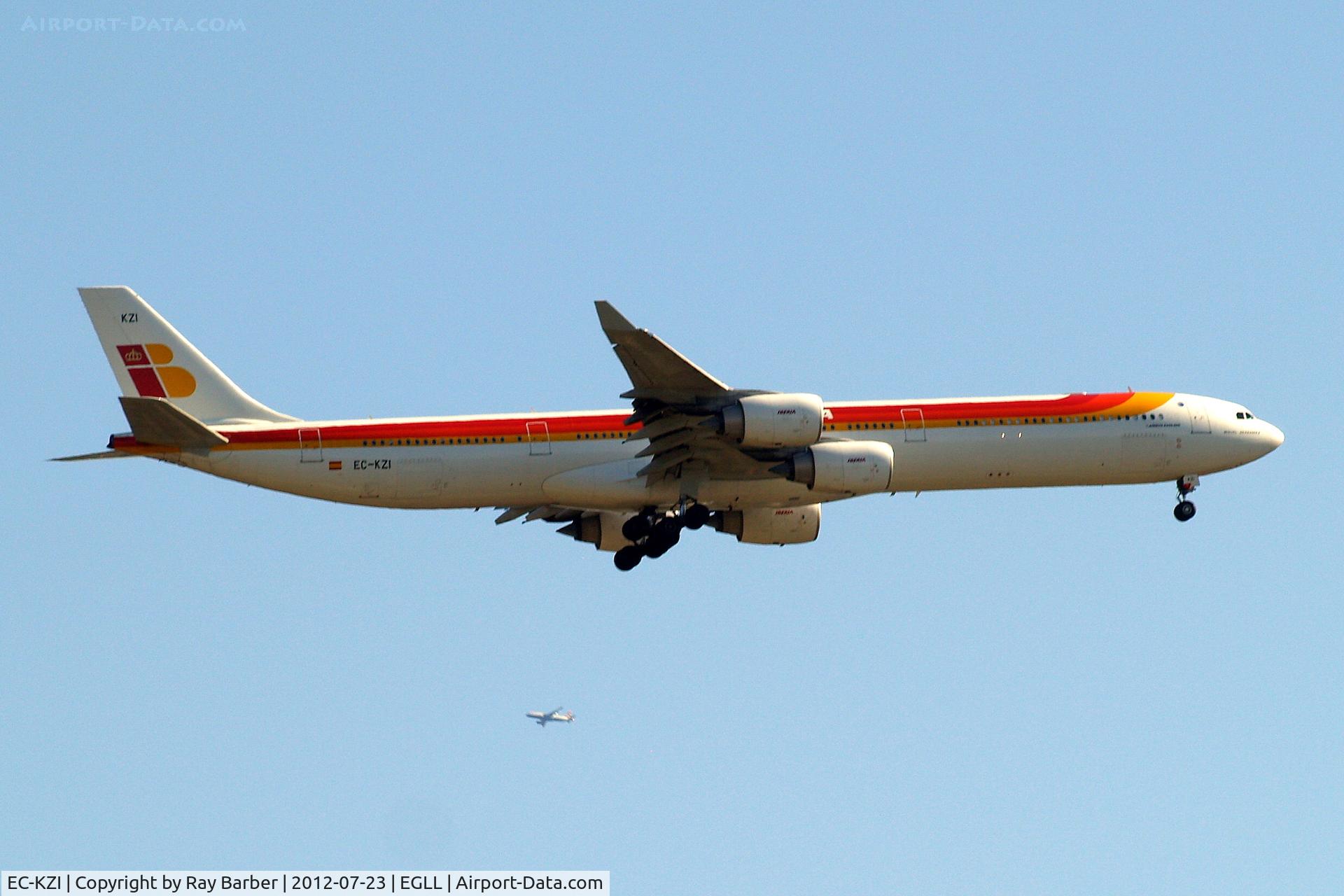 EC-KZI, 2009 Airbus A340-642 C/N 1017, Airbus A340-642 [1017] (Iberia) Home~G 23/07/2012. On approach 27L.