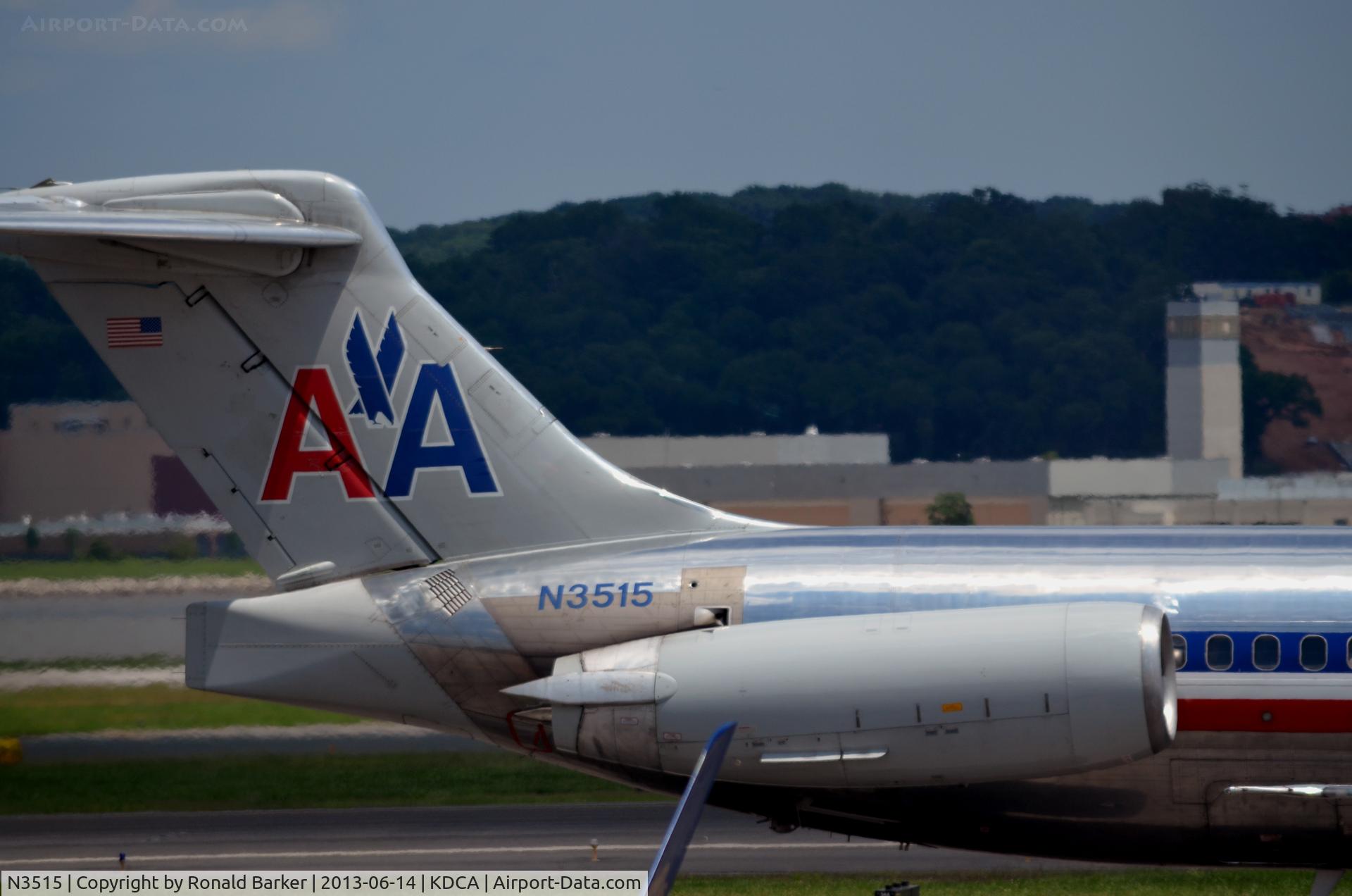 N3515, 1990 McDonnell Douglas MD-82 (DC-9-82) C/N 49892, Good view of the numbers while taxiing DCA