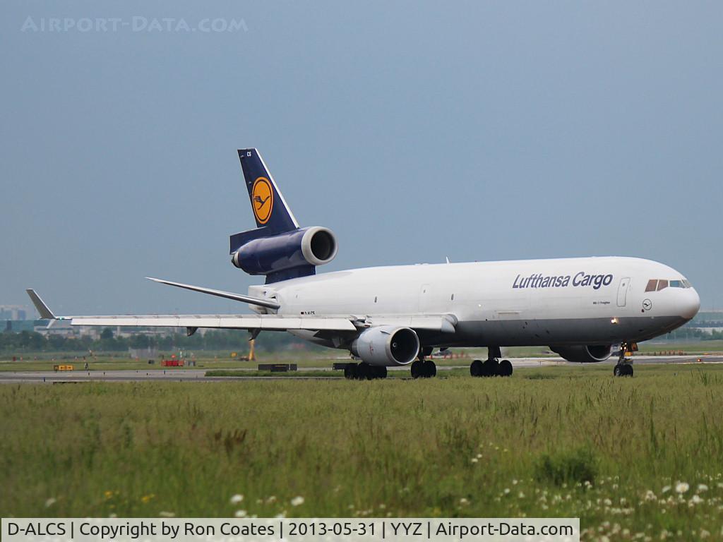 D-ALCS, 1994 McDonnell Douglas MD-11F C/N 48630, Lufthsansa Cargo MD 11F holding short of runway 23 at YYZ Toronto Int'l Airport
