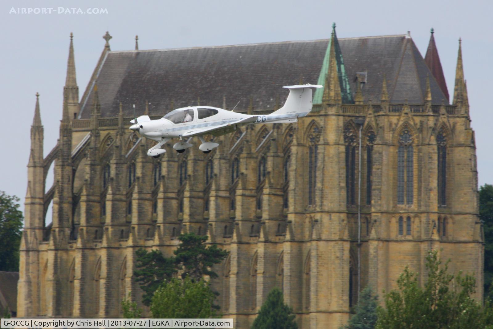 G-OCCG, 2006 Diamond DA-40D Diamond Star C/N D4.230, with the Chapel of Saint Mary and Saint Nicolas making an impressive background