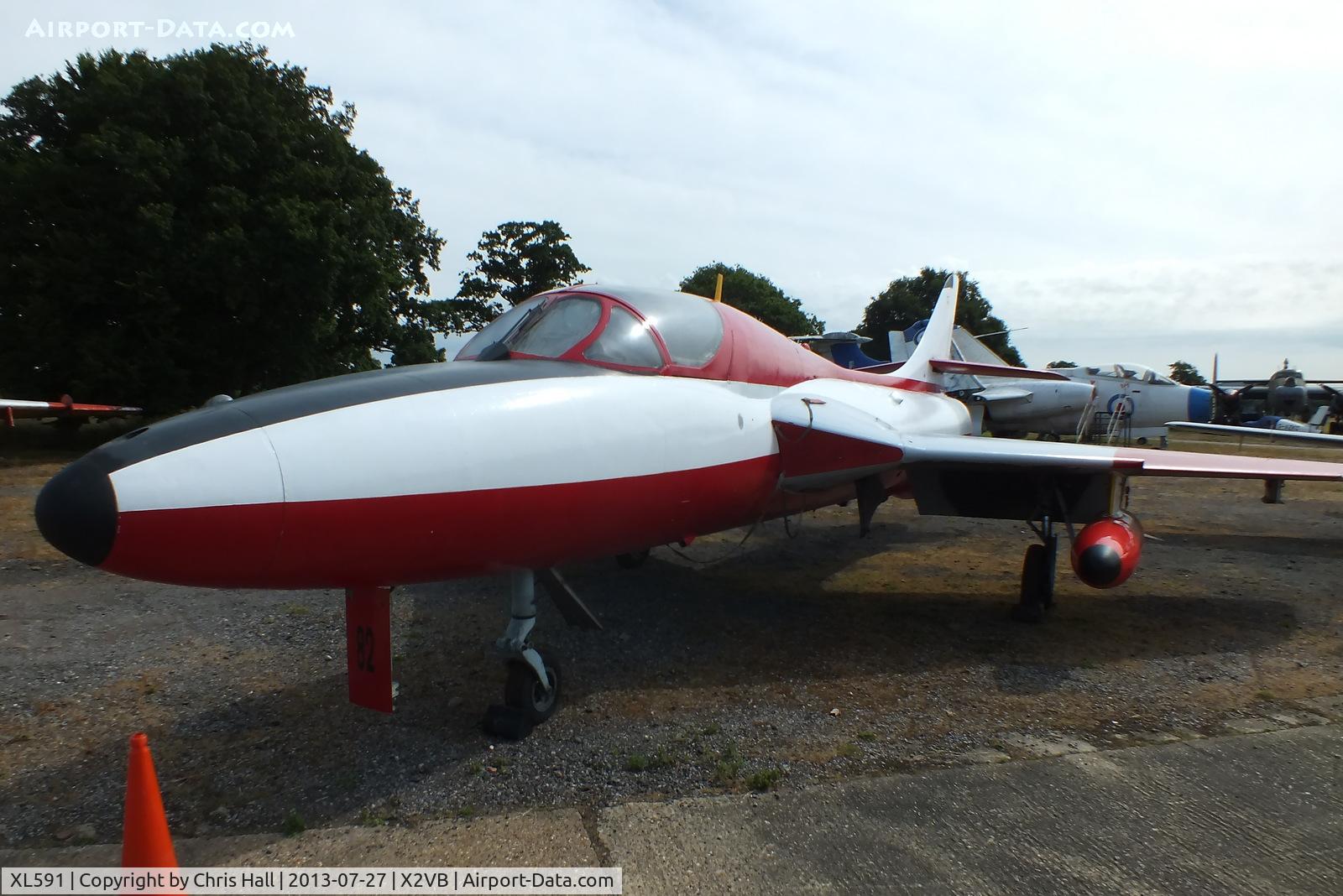 XL591, 1958 Hawker Hunter T.7 C/N 41H-693685, displayed at the Gatwick Aviation Museum