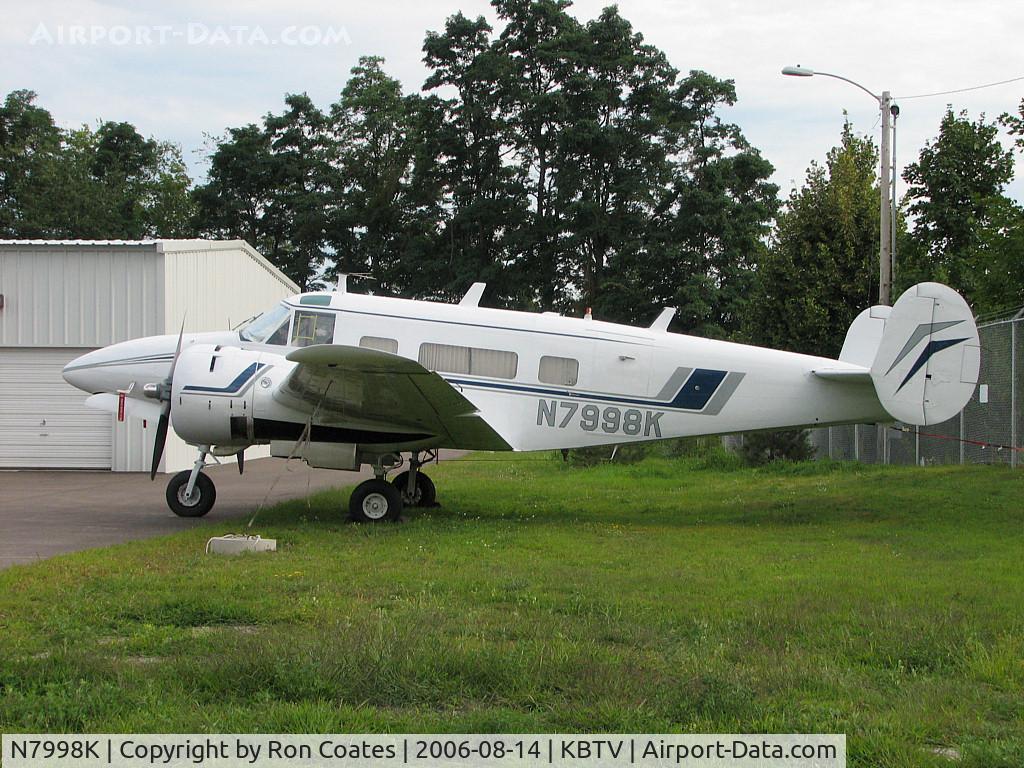 N7998K, 1965 Beech H-18 Tri-Gear C/N BA-699, This 1965 Beech H-19 sits tied down at the Burlington Vermont Int'l Airport