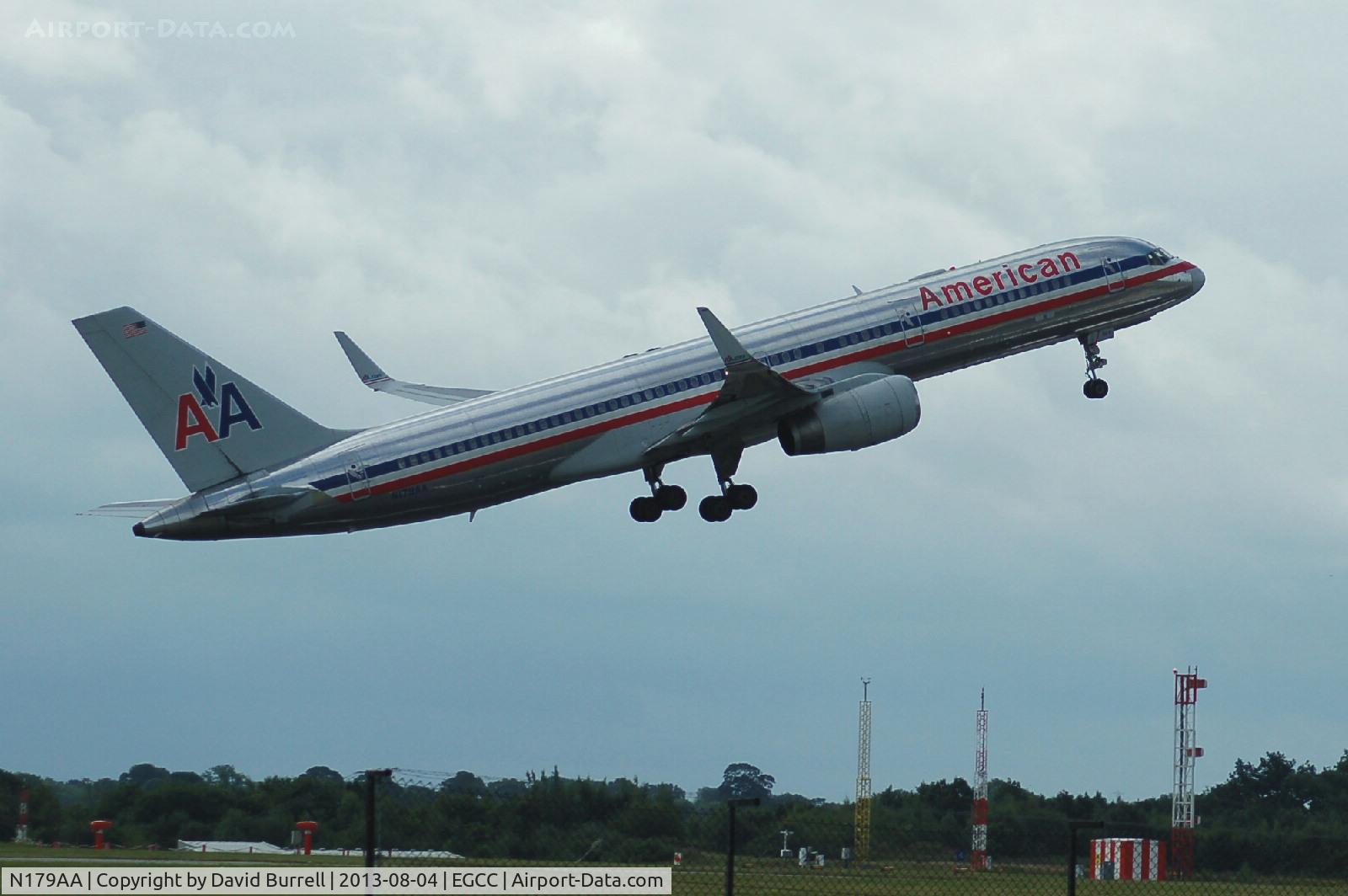 N179AA, 2002 Boeing 757-223 C/N 32397, American Airlines Boeing 757-223 taking off from Manchester Airport.