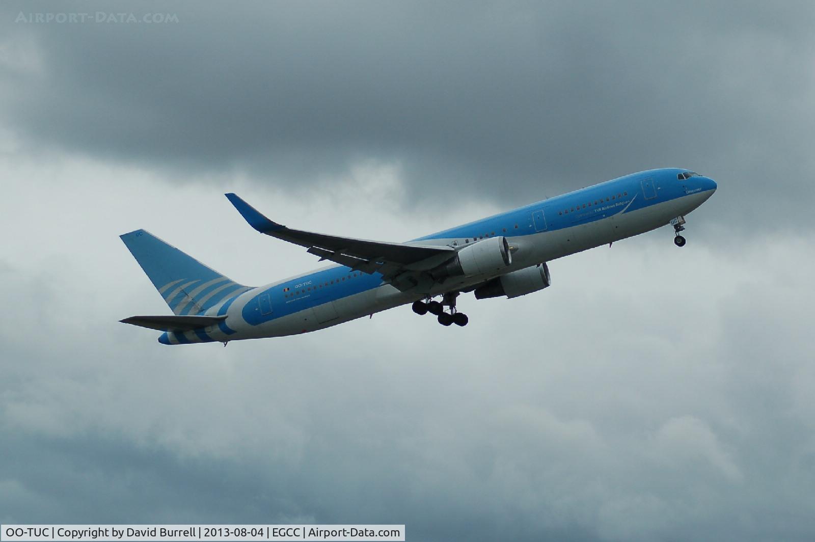 OO-TUC, 1990 Boeing 767-341/ER C/N 24844, TUI Airlines Belgium Boeing 767-341ER taking off from Manchester Airport.