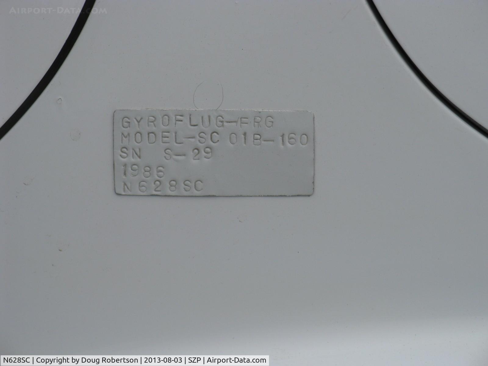 N628SC, Gyroflug SC-01B-160 Speed Canard C/N S-29, 1986 Gyroflug SC 01 B 160 SPEED CANARD, Lycoming O-320-D1A 160 Hp pusher, data plate