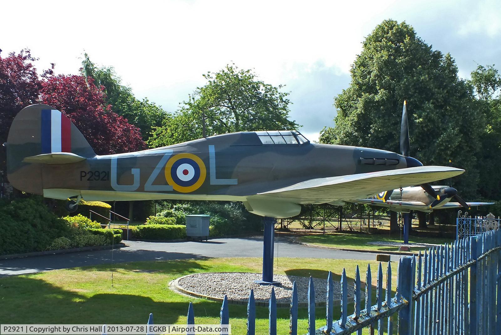 P2921, 2010 Hawker Hurricane 1 Replica C/N Not found P2921, Painted to represent 32 Sqn Hurricane flown by Fl. Lt. P.M. Brothers who was credited with destroying 8 German aircraft during the Battle of Britain