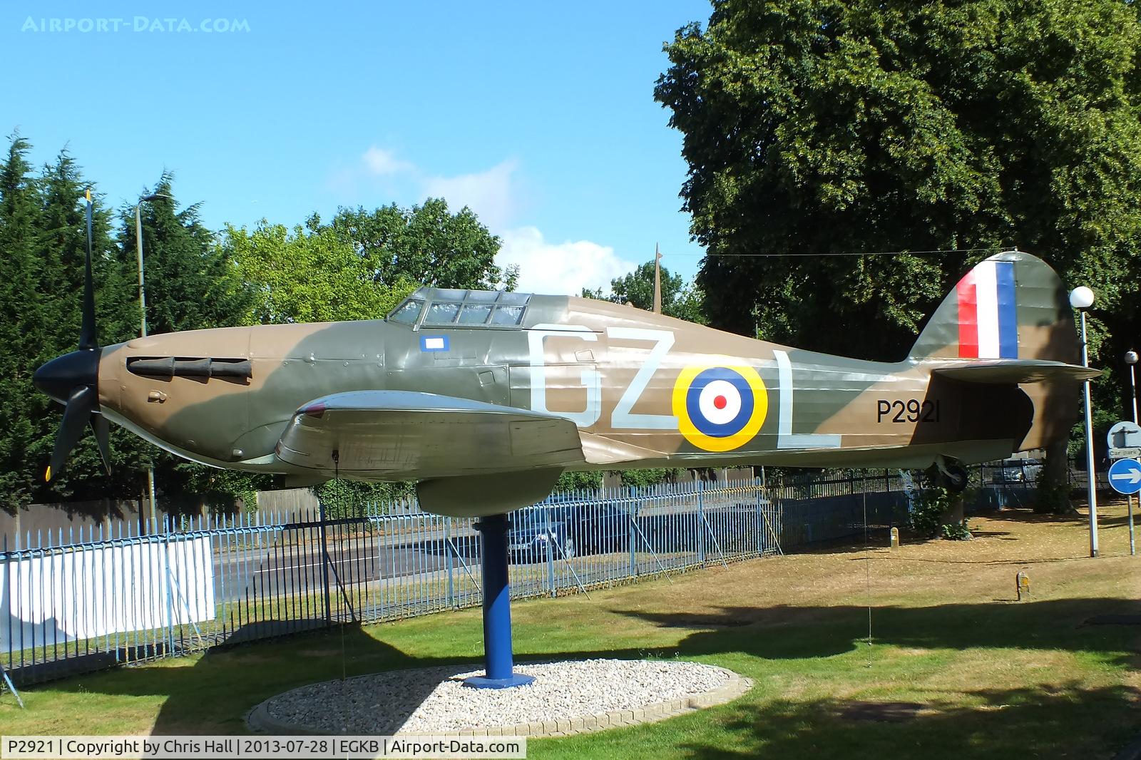 P2921, 2010 Hawker Hurricane 1 Replica C/N Not found P2921, Painted to represent 32 Sqn Hurricane flown by Fl. Lt. P.M. Brothers who was credited with destroying 8 German aircraft during the Battle of Britain