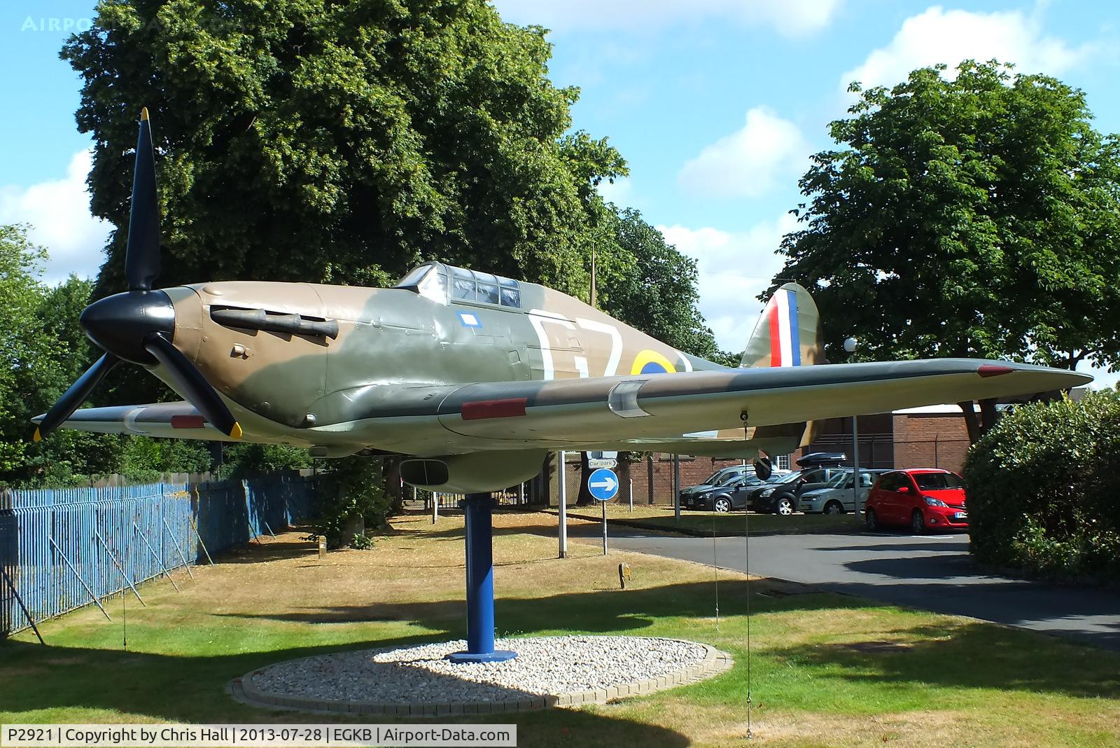 P2921, 2010 Hawker Hurricane 1 Replica C/N Not found P2921, Painted to represent 32 Sqn Hurricane flown by Fl. Lt. P.M. Brothers who was credited with destroying 8 German aircraft during the Battle of Britain