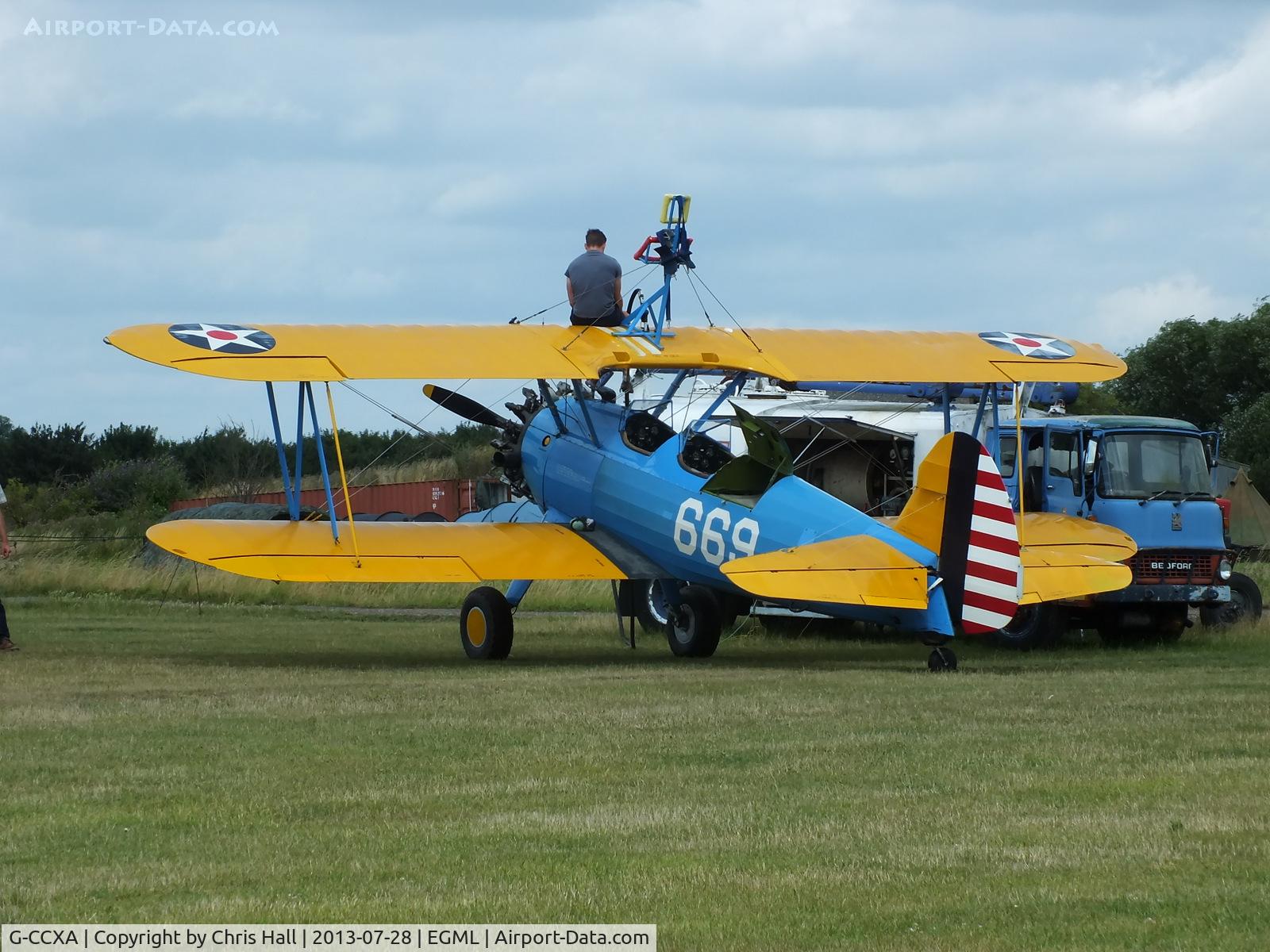 G-CCXA, 1942 Boeing A75N1 C/N 75-3616, at Daymn's Hall Farm, Upminster, Essex