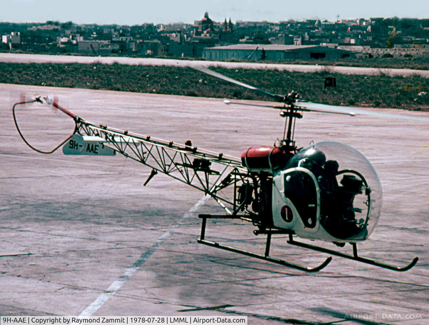 9H-AAE, Agusta AB-47G-2 C/N 225, Bell47G 9H-AAE of the Armed Forces of Malta lifting of from the old civil terminal in Malta.