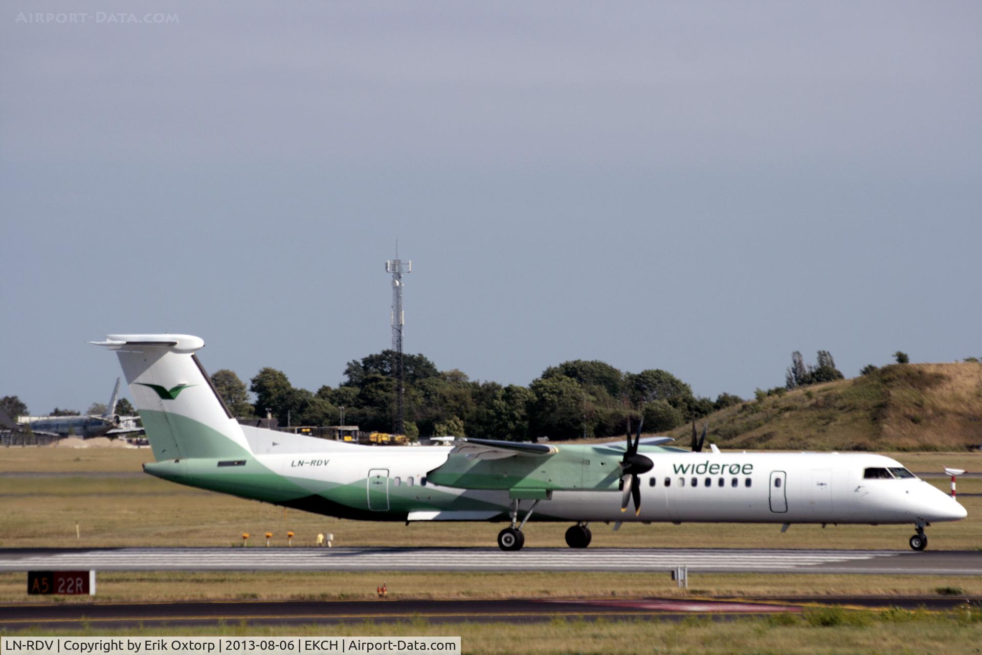 LN-RDV, 2001 De Havilland Canada DHC-8-402Q Dash 8 C/N 4062, LN-RDV taking off rw 02R