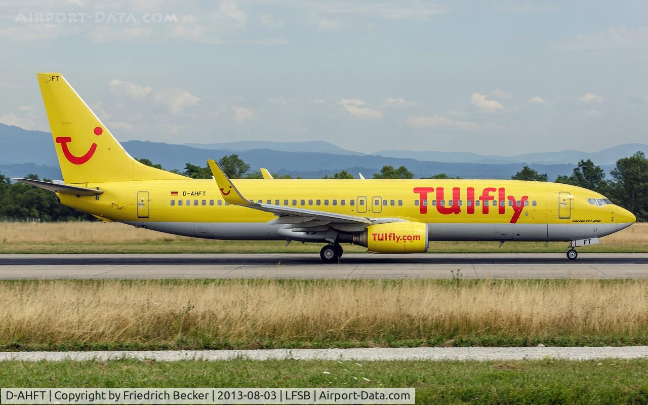 D-AHFT, 2000 Boeing 737-8K5 C/N 30413, departure from Basel