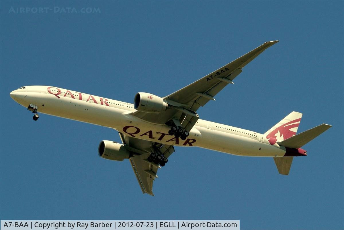 A7-BAA, 2007 Boeing 777-3DZ/ER C/N 36009, Boeing 777-3DZER [36009] (Qatar Airways) Home~G 23/07/2012. On approach 27R.