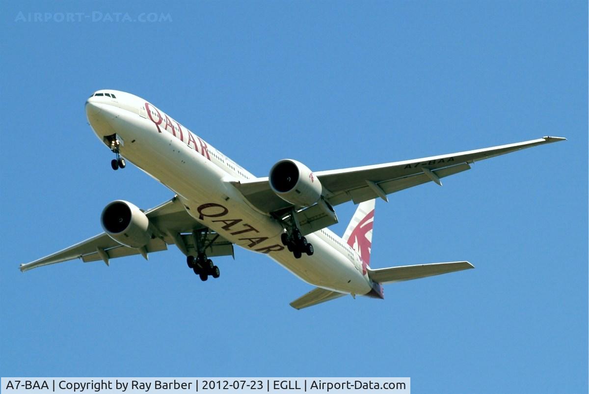 A7-BAA, 2007 Boeing 777-3DZ/ER C/N 36009, Boeing 777-3DZER [36009] (Qatar Airways) Home~G 23/07/2012. On approach 27R.