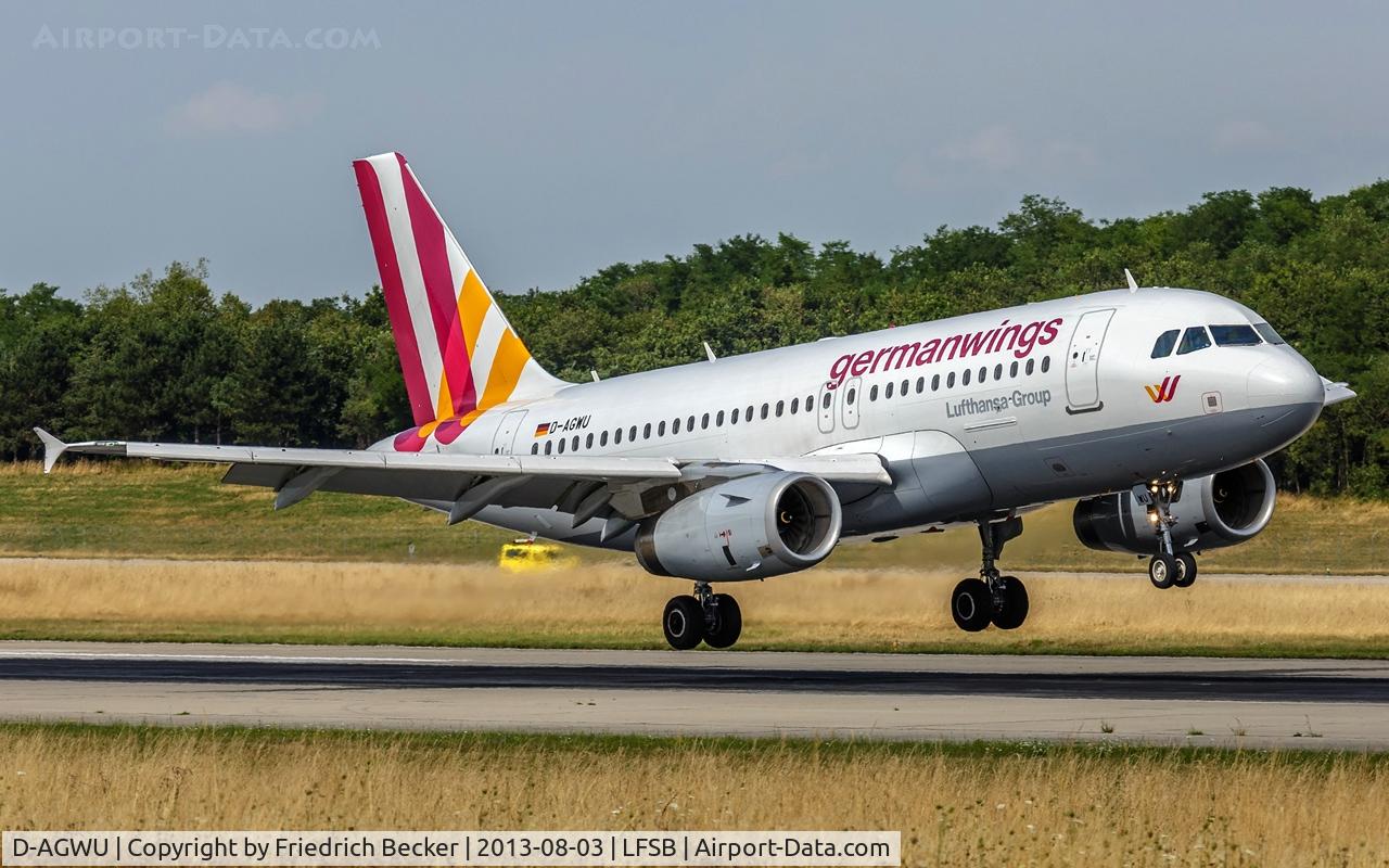 D-AGWU, 2013 Airbus A319-132 C/N 5457, moments prior touchdown at Basel