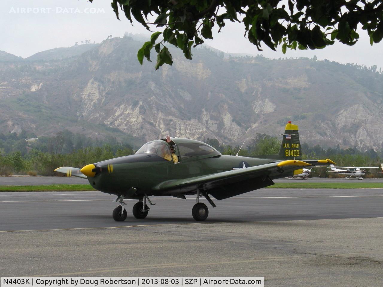 N4403K, 1948 Ryan Navion C/N NAV-4-1403, 1948 Ryan NAVION as L-17B, Continental E-185 (owner states 225 Hp upgrade), taxi back with friendly wave to photographer, Thank You!
