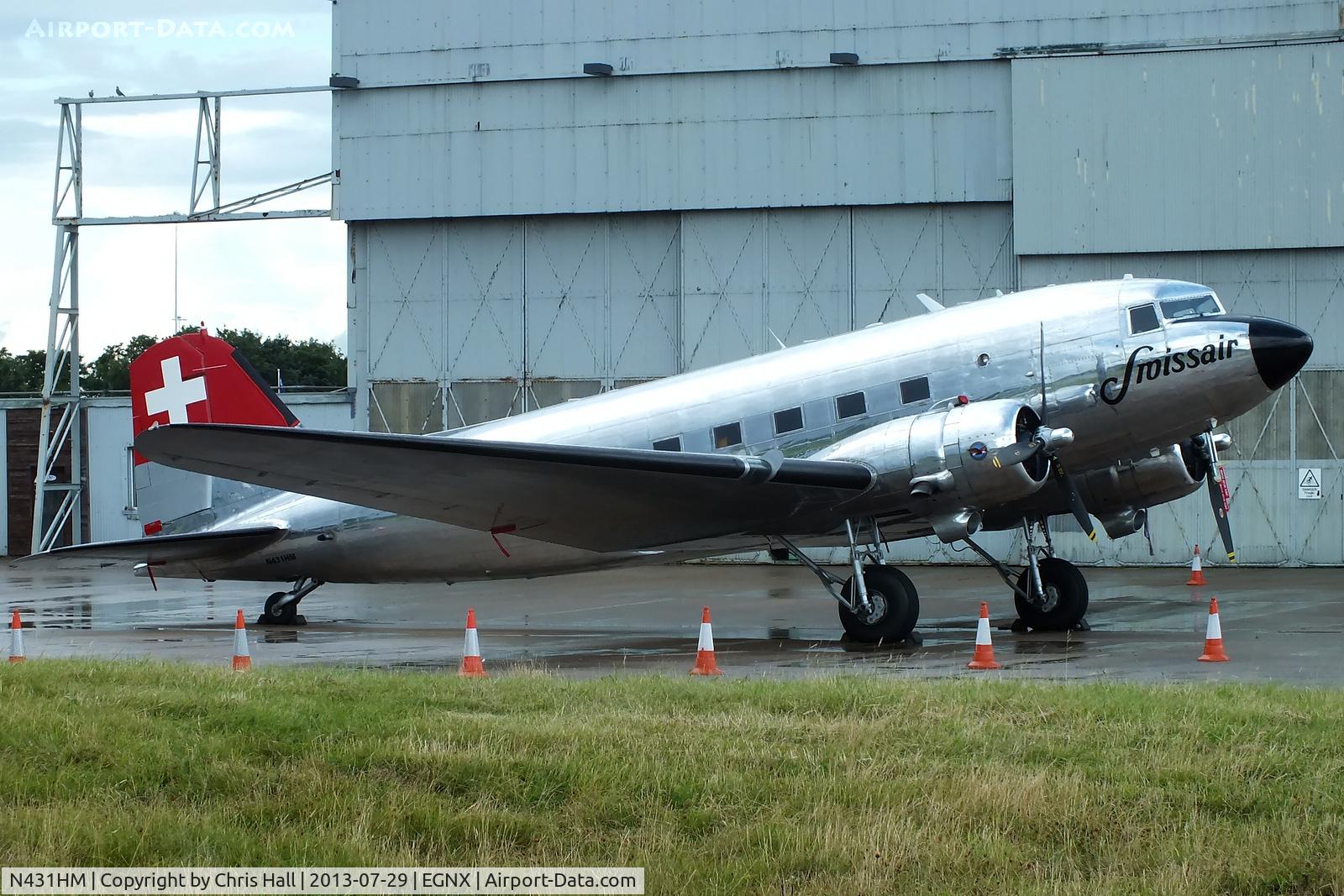 N431HM, 1943 Douglas DC-3C-S1C3G (C-47A) C/N 9995, Ex 42-24133, NC65266, NC6K, N88Y, N88YA, G-BMCR, N88YA, HB-ISC. Flew in from Newquay earlier in the day.