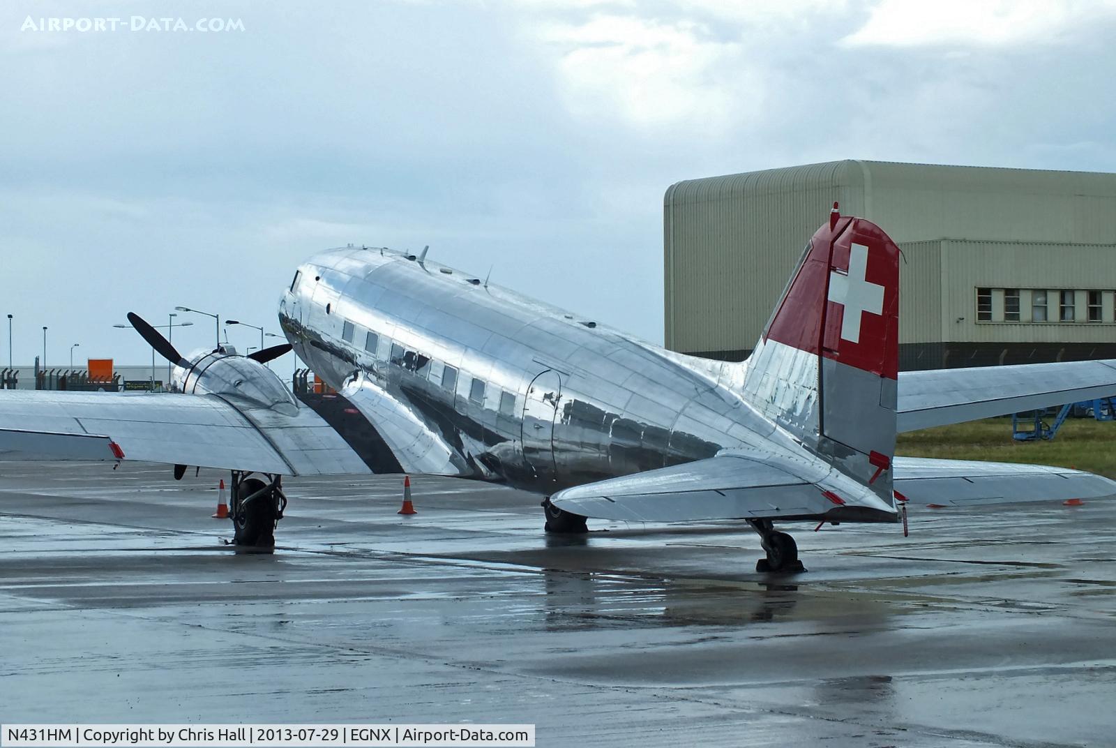N431HM, 1943 Douglas DC-3C-S1C3G (C-47A) C/N 9995, Ex 42-24133, NC65266, NC6K, N88Y, N88YA, G-BMCR, N88YA, HB-ISC. Flew in from Newquay earlier in the day.