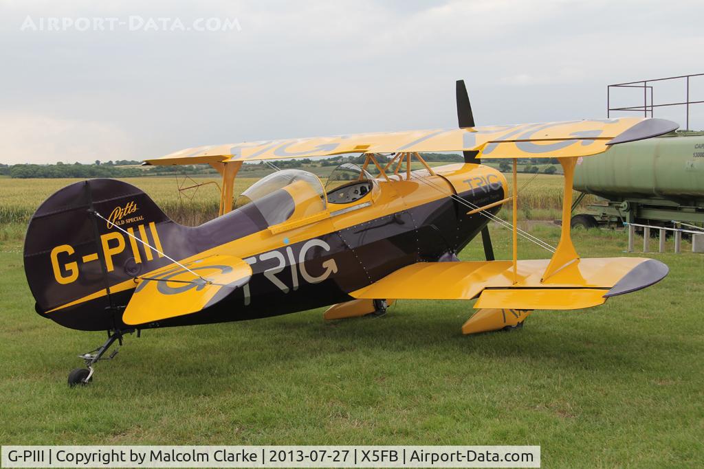 G-PIII, 1981 Pitts S-1D Special C/N PFA 009-10156, Pitts S-1D. One of the two Pitts Specials of the Trig Aerobatic Team during a stopover at Fishburn Airfield, July 2013.