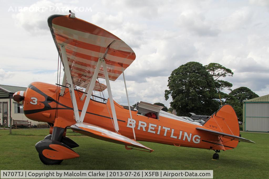 N707TJ, 1943 Boeing A75N1(PT17) C/N 75-950, Stearman PT-17-R985 Kaydet (A75N1) during a re-fuelling stop at Fishburn Airfield, July 2013.