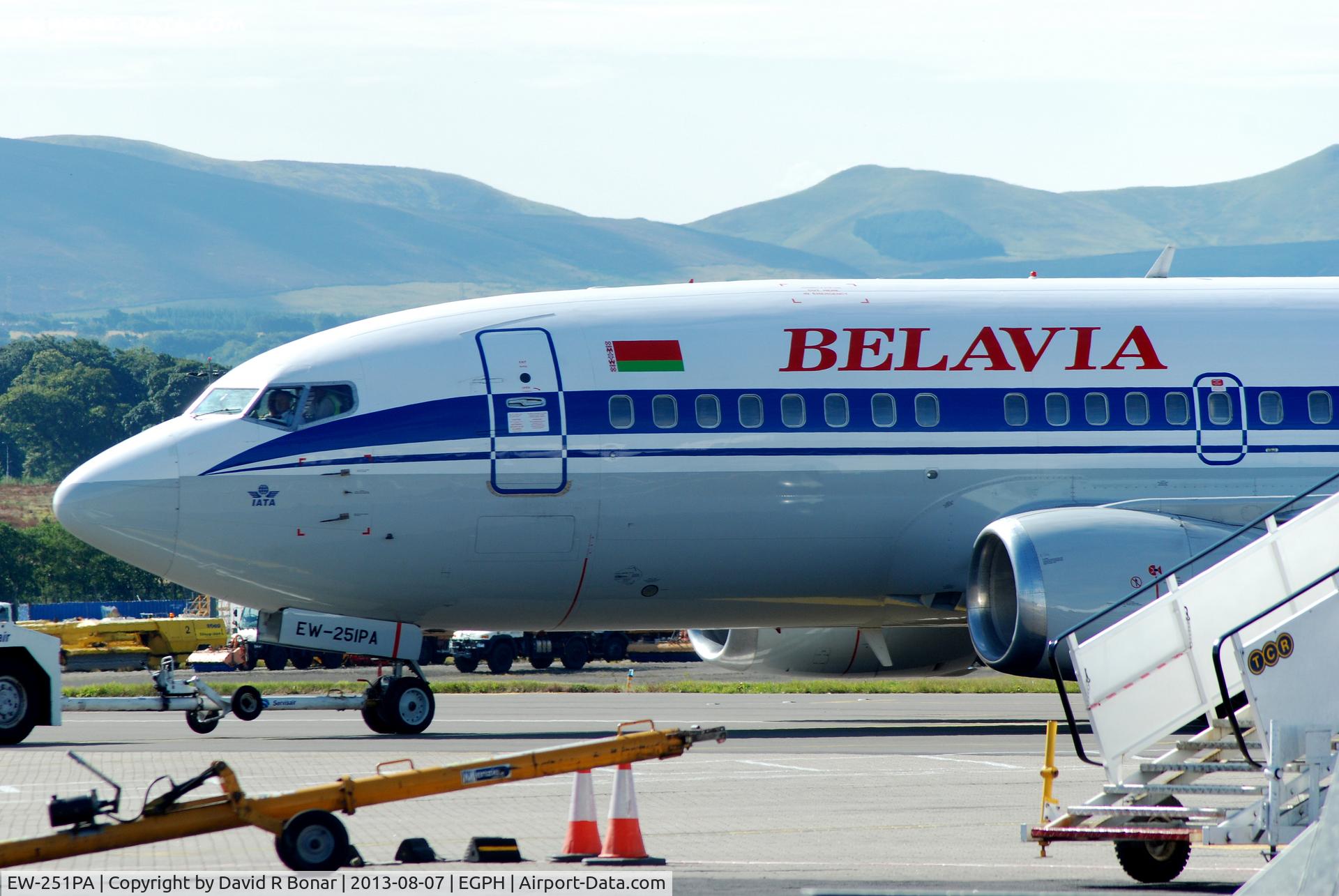 EW-251PA, 1997 Boeing 737-5Q8 C/N 27634/2889, Night-stopping after flight from Minsk. Bringing performers to Edinburgh International Festival