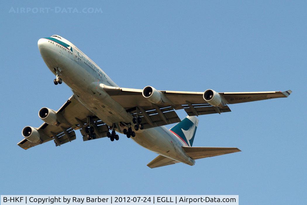 B-HKF, Boeing 747-412 C/N 25128, Boeing 747-412 [25128] (Cathay Pacific Airways) Home~G 24/07/2012. On approach 27L.