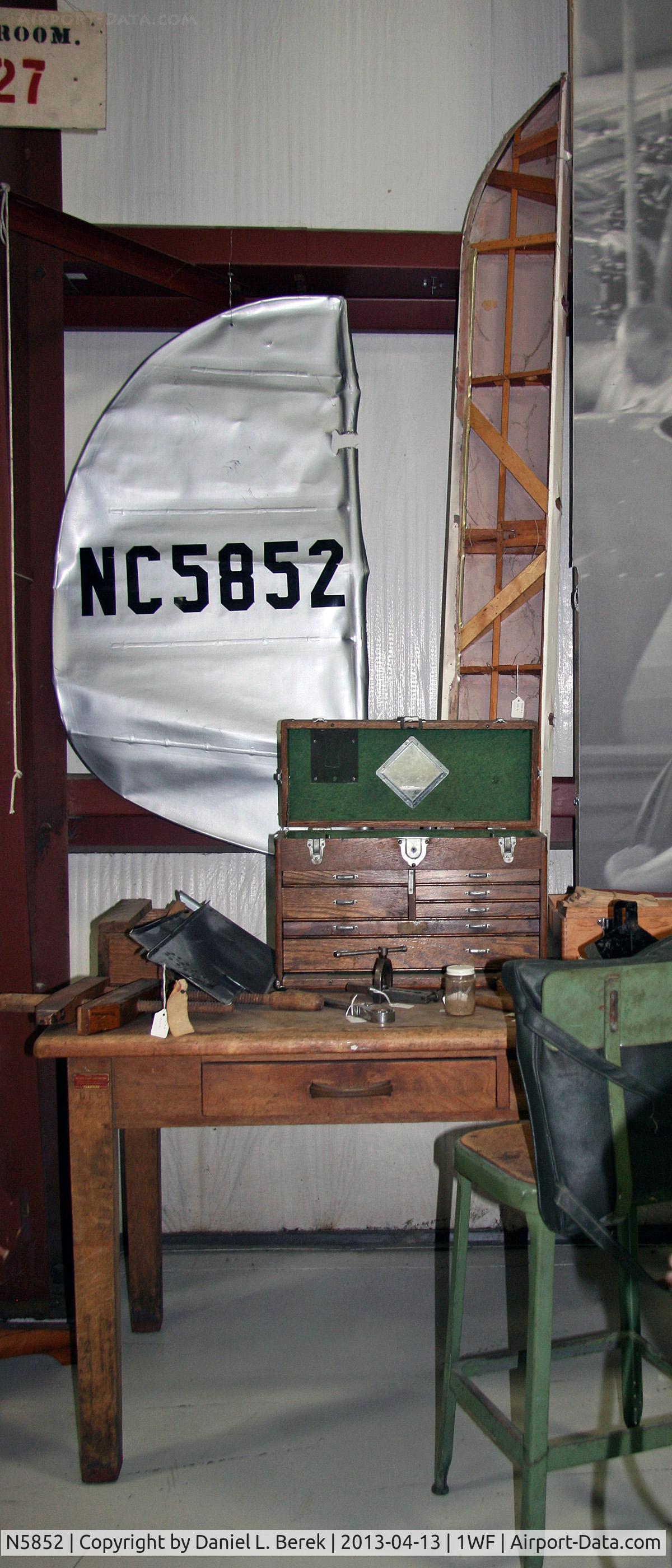 N5852, 1928 Waco GXE C/N 1586, This is the original rudder from Waco GXE NC5852.  It is on display at the Waco Aircraft Museum, Troy, OH.