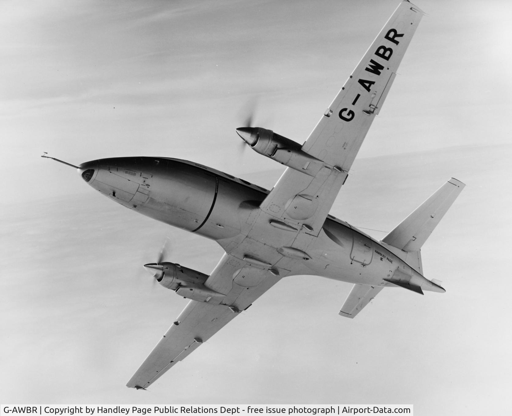 G-AWBR, 1968 Handley Page HP137 Jetstream 3M C/N 258, Handley Page HP137 Jetstream 3M prototype with Garrett AiResearch TPE-331 turbo-prop engines. This aircraft was designed to meet the C-10A specification for a utility transport with USAF.