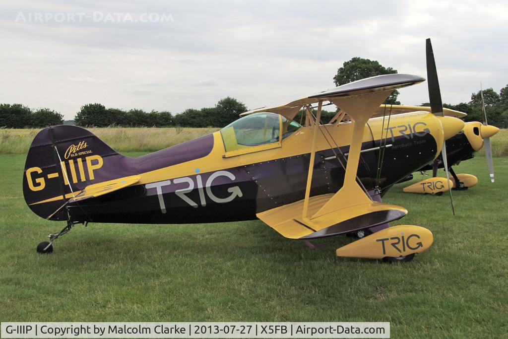 G-IIIP, 1984 Pitts S-1D Special C/N PFA 009-10195, Pitts S-1D. One of the two Pitts Specials of the Trig Aerobatic Team during a stopover at Fishburn Airfield, July 2013.