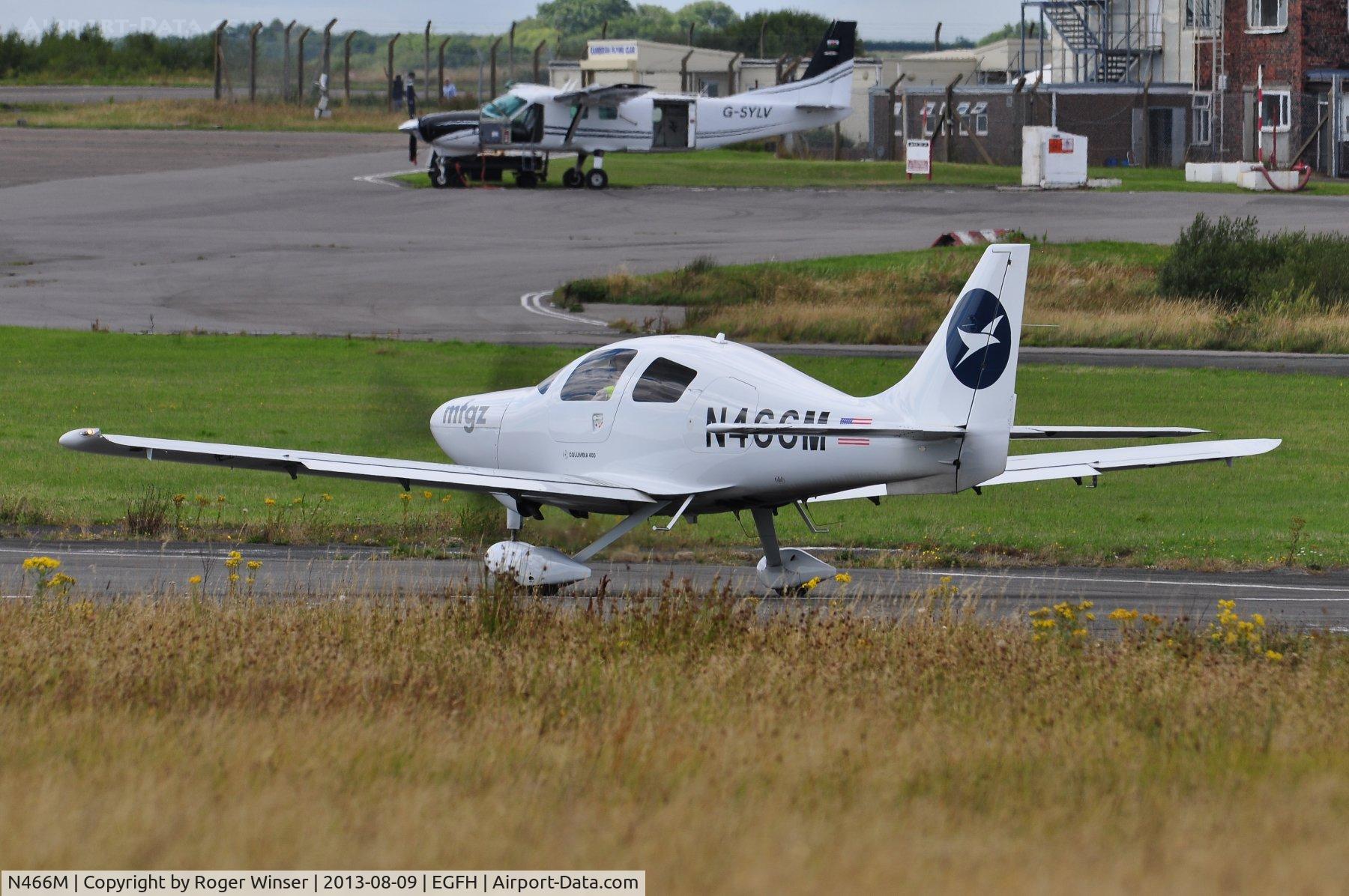 N466M, 2007 Columbia Aircraft Mfg LC-41-550FG Columbia 400 C/N 41780, Visiting Lancair Columbia (now Cessna) 400 of Flight Maintenance Zurich Airport about to depart Runway 28.
