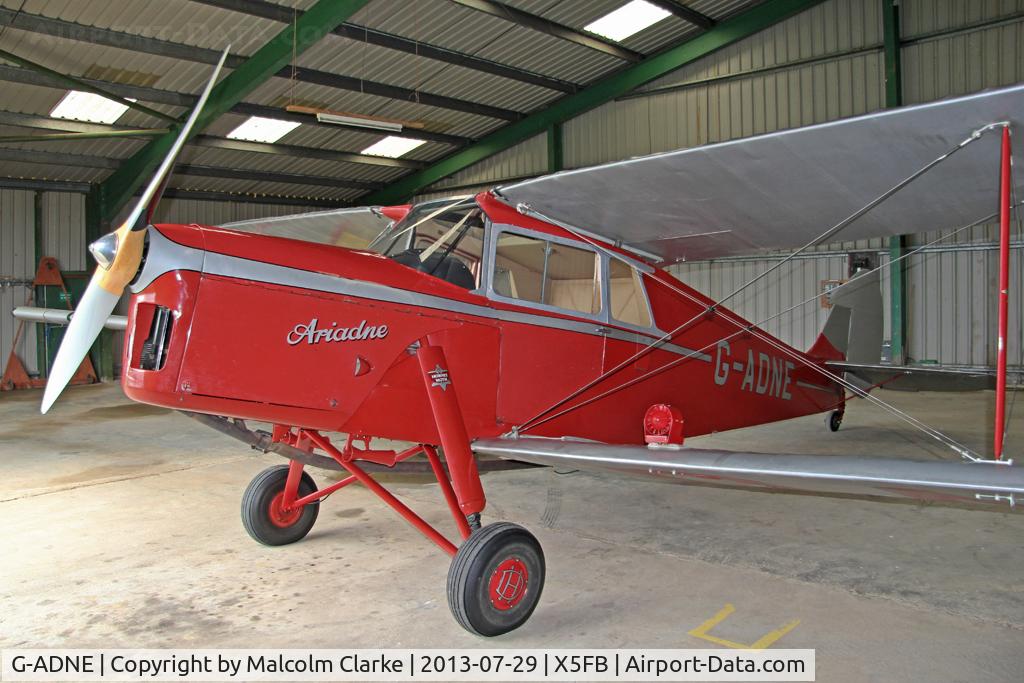 G-ADNE, 1936 De Havilland DH.87B Hornet Moth C/N 8089, DH-87B Hornet Moth. Hangared overnight at Fishburn Airfield, July 2013.