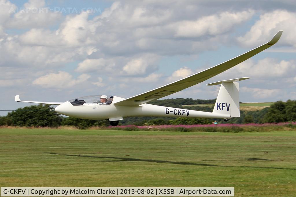 G-CKFV, 2003 DG Flugzeugbau LS-8T C/N 8476, DG Flugzeugbau LS-8T being launched for a cross country flight during The Northern Regional Gliding Competition, Sutton Bank, North Yorks, August 2nd 2013.