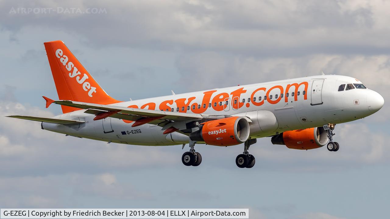 G-EZEG, 2004 Airbus A319-111 C/N 2181, on final RW24