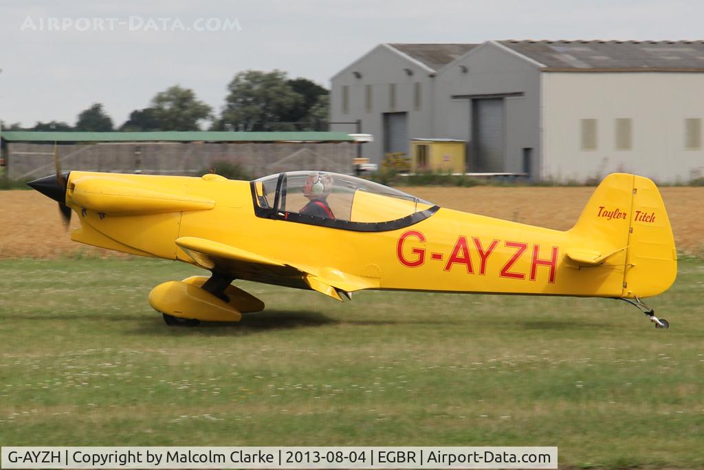 G-AYZH, 2007 Taylor JT-2 Titch C/N PFA 060-1316, Taylor Titch at The Summer Madness Fly-In. The Real Aeroplane Club, Breighton Airfield, August 2013.