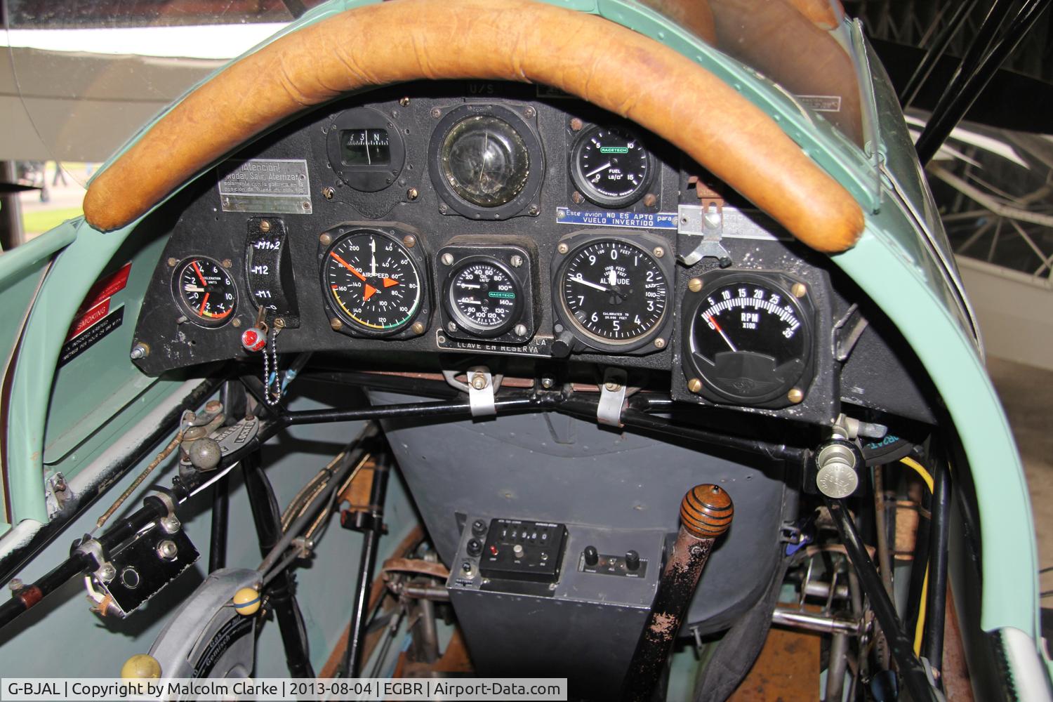 G-BJAL, 1957 Bucker 1-131E Jungmann C/N 1028, CASA 1-131E Jungmann, rear cockpit. At The Real Aeroplane Company's Summer Madness Fly-In, Breighton Airfield, August 2013.