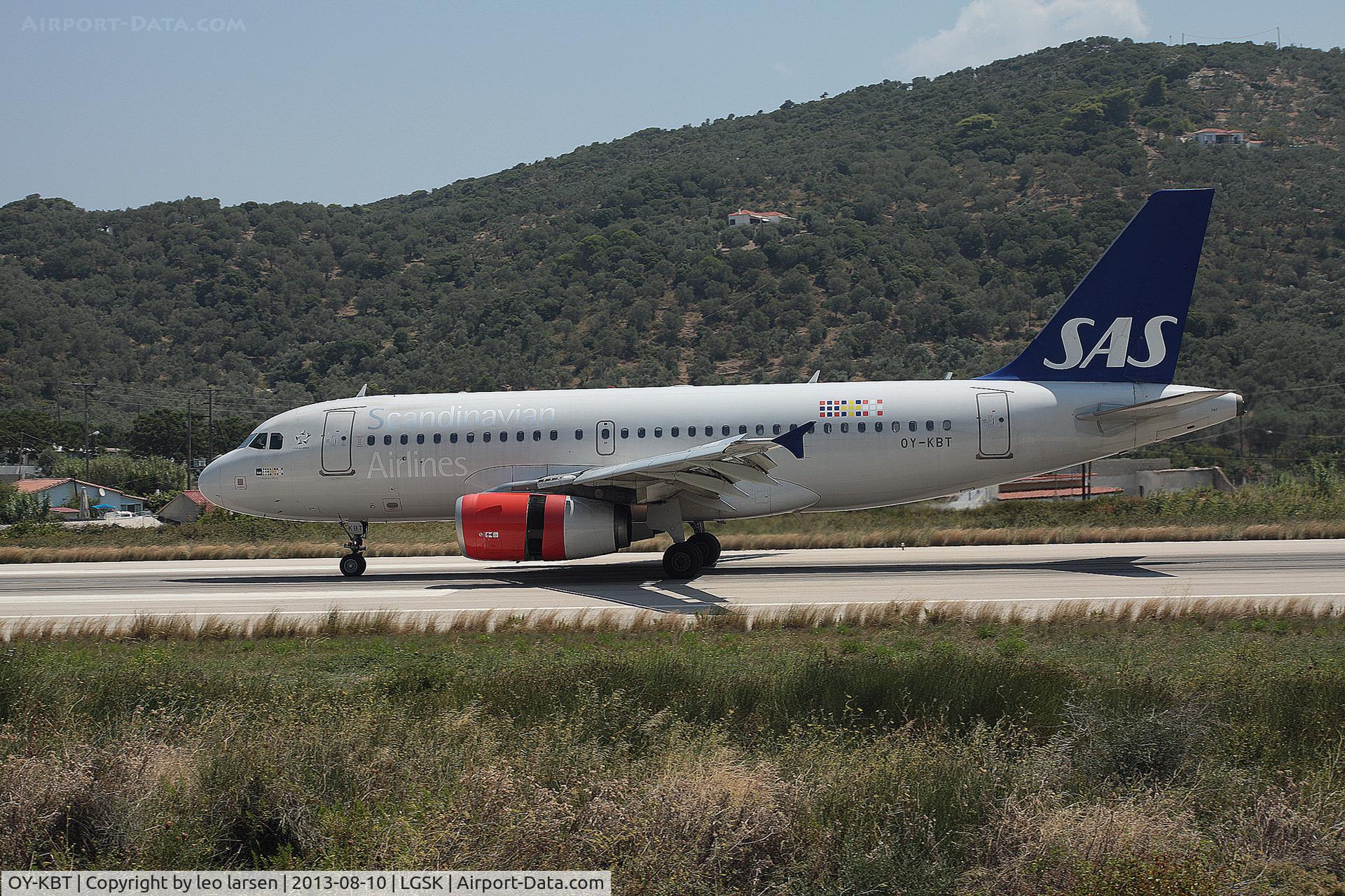 OY-KBT, 2007 Airbus A319-131 C/N 3292, L/D R-02 JSI Skiathos Greece 10.8.13