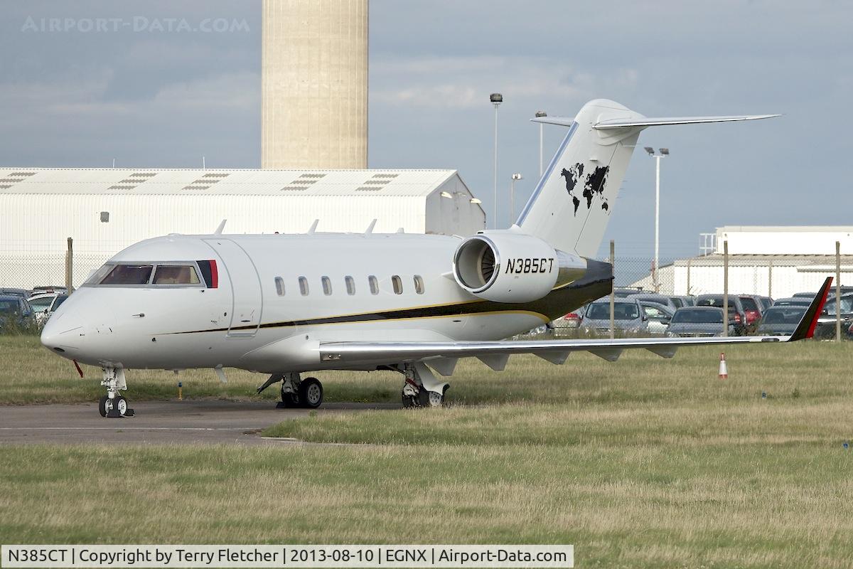 N385CT, 2004 Bombardier Challenger 604 (CL-600-2B16) C/N 5592, One of three aircraft belonging to Caterpillar Inc - parked at East Midlands in the UK
